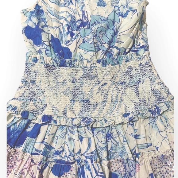 NWT Rococo Sand Amaya One Shoulder Floral Print Mini Dress, Size S, Color Blue - Picture 9 of 16